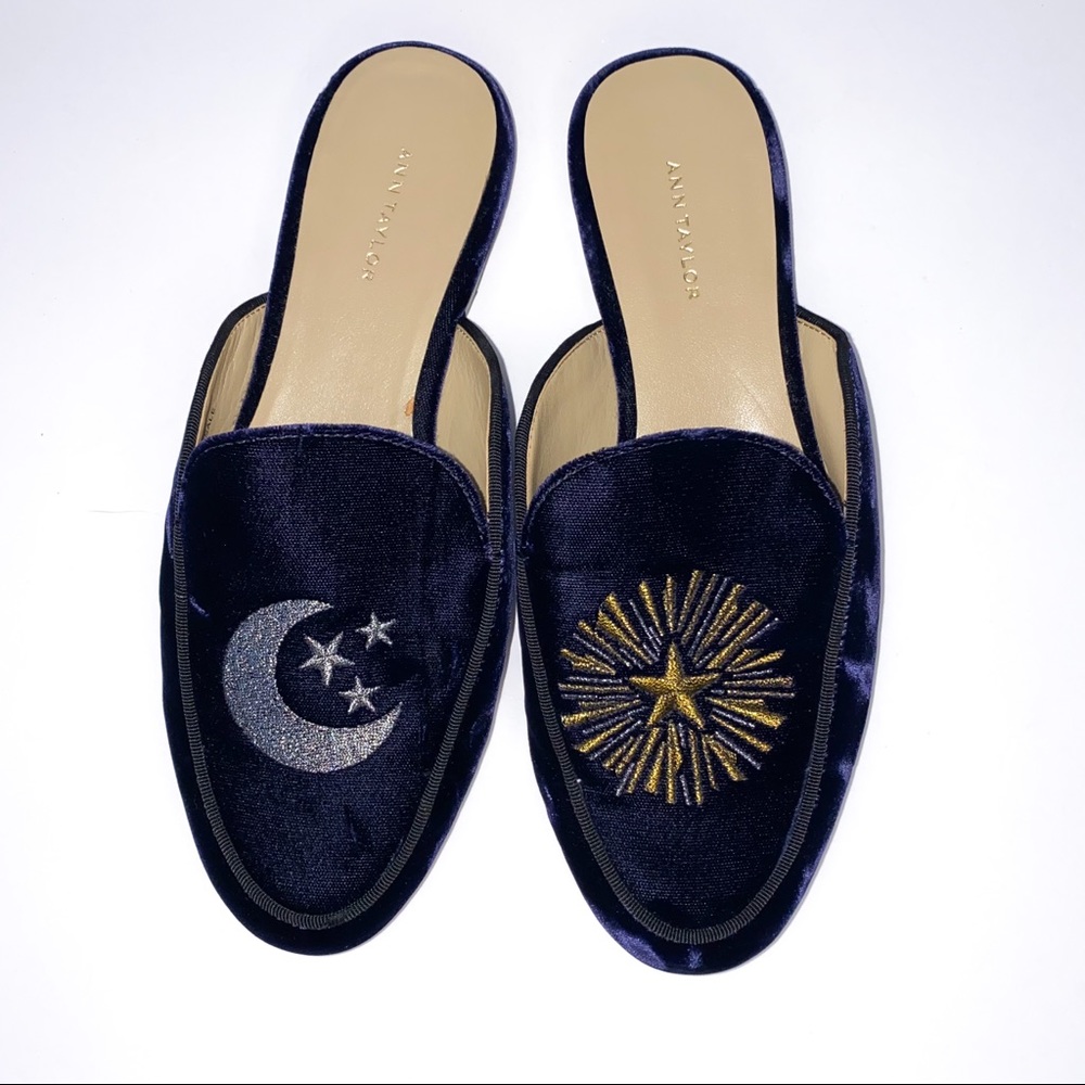 Ann Taylor Valeria Moon Blue Velvet Loafer Slides